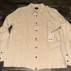 Men's Beige Button-Up Shirt linen billabong rare shirt new $79.00